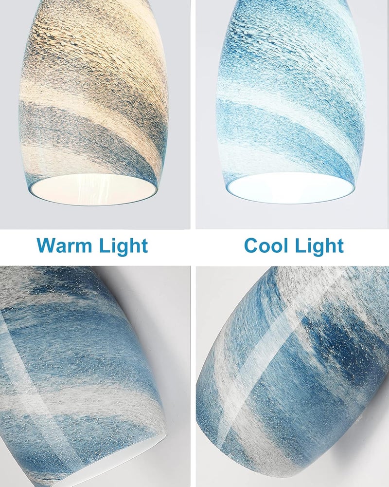 karyfine Oval Glass Pendant Lamp Shade - Grey Blue Art Glass Light Covers for Kitchen Island Pendant Light Fixtures Replacement - Image 4